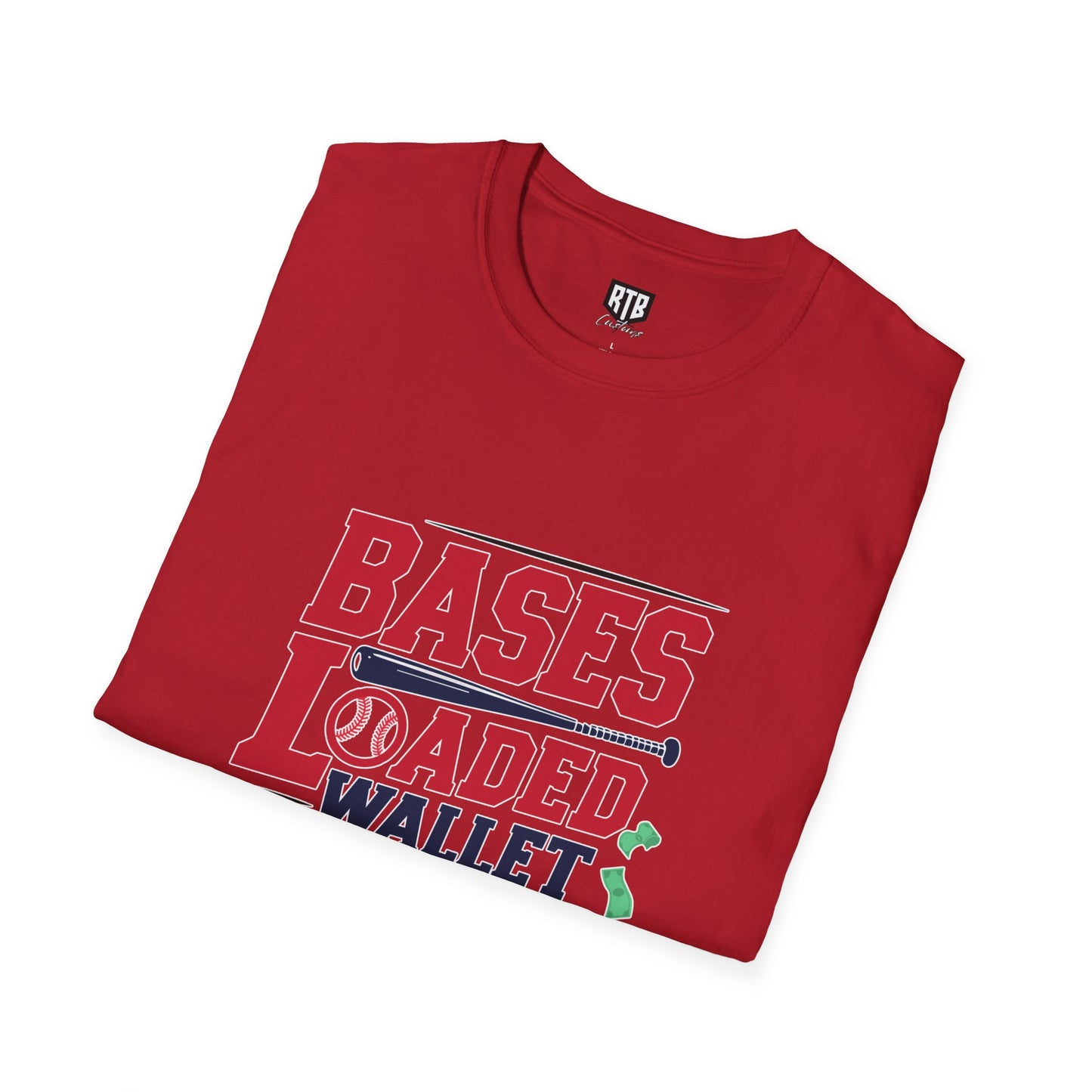 Camiseta unisex de estilo suave con la cartera vacía y las bases cargadas para fanáticos del béisbol