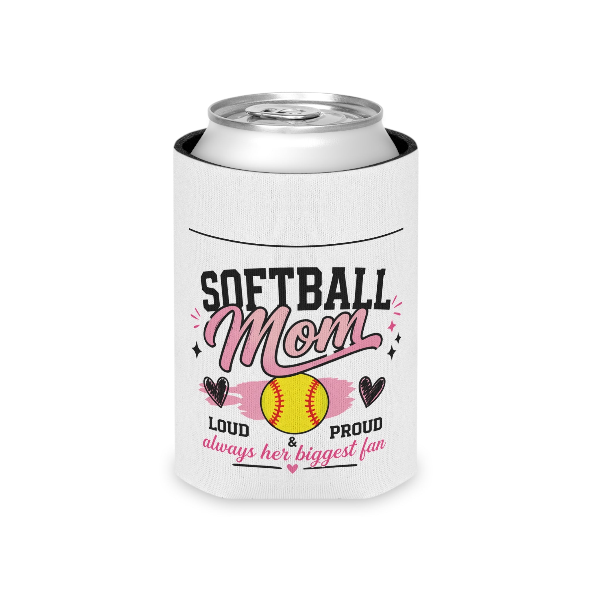 Softball Mom Can Cooler | Loud & Proud Softball Mom Koozie | Game Day Drink Sleeve | Mother’s Day Gift for Sports Mom | Travel Ball Mom Gift