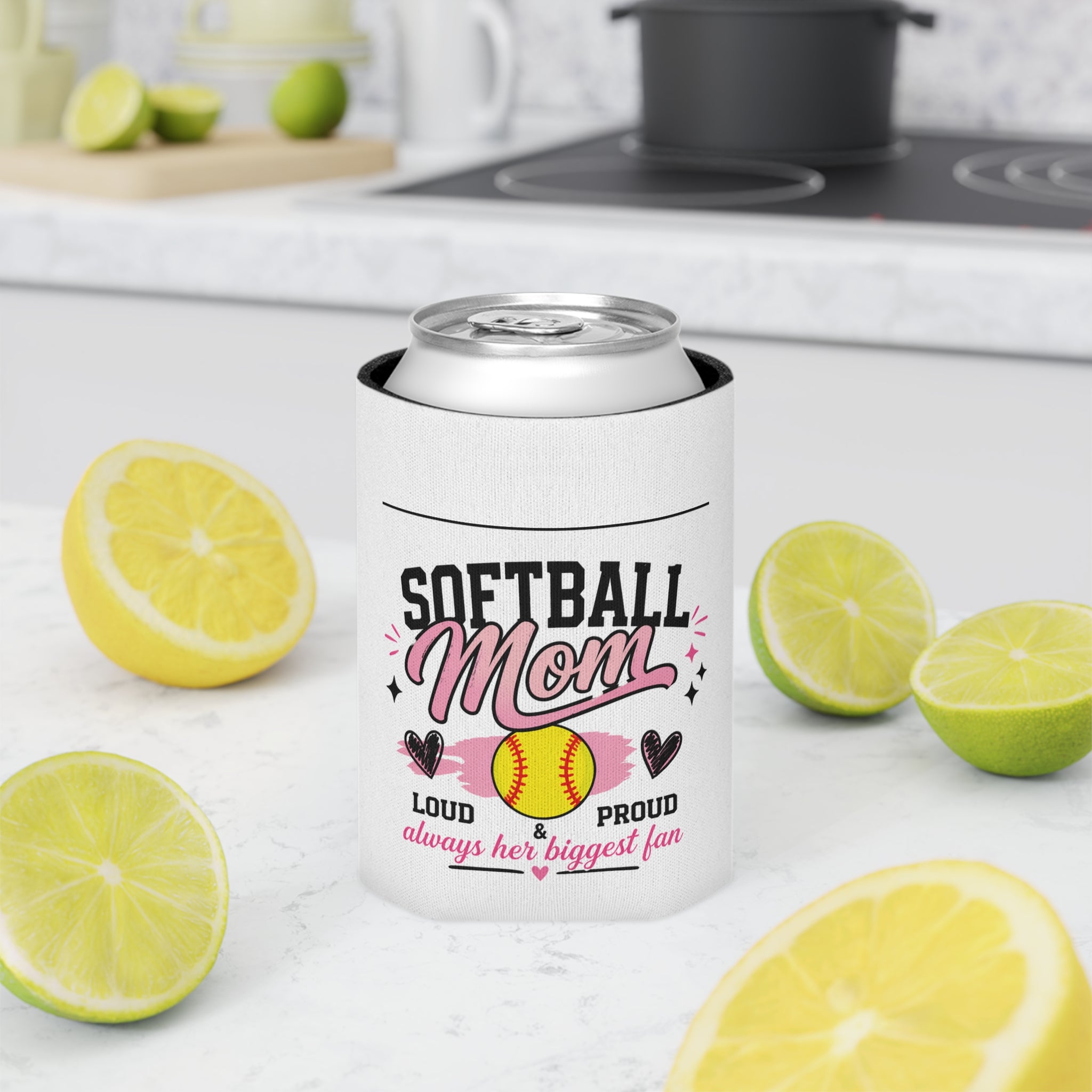 Softball Mom Can Cooler | Loud & Proud Softball Mom Koozie | Game Day Drink Sleeve | Mother’s Day Gift for Sports Mom | Travel Ball Mom Gift