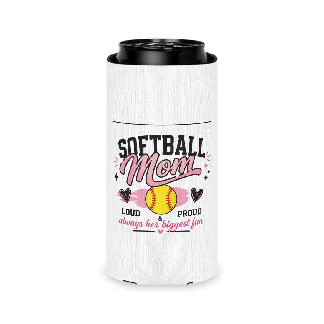 Softball Mom Can Cooler | Loud &amp; Proud Softball Mom Koozie | Game Day Drink Sleeve | Mother’s Day Gift for Sports Mom | Travel Ball Mom Gift