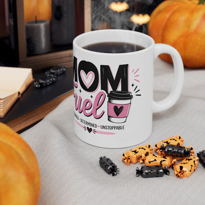 Mom Fuel Coffee Mug | Happy Mother’s Day Gift | Cute Mom Mug | Caffeinated Determined Unstoppable | Gift for Mom | Pink Coffee Cup Mug