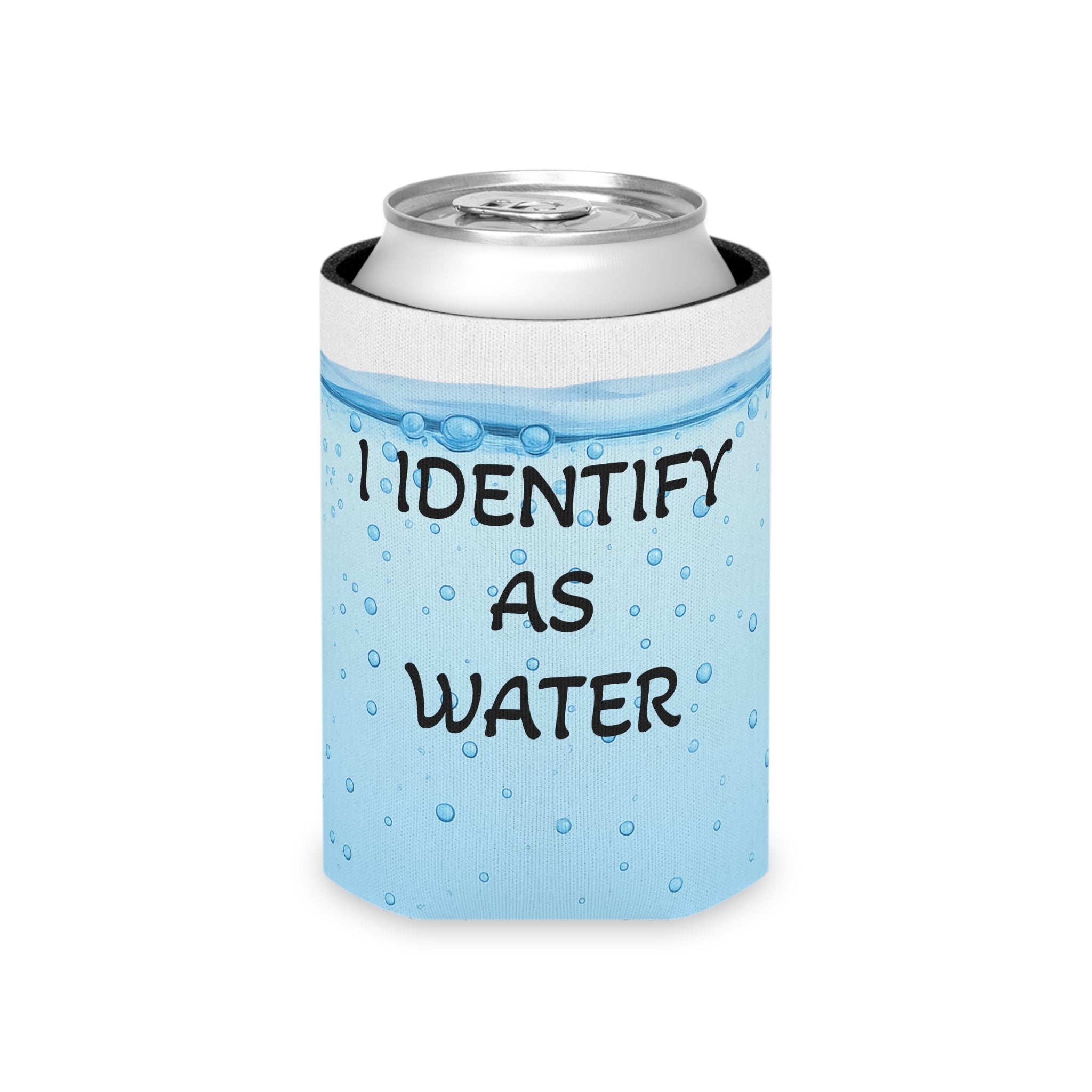Humorous Can Cooler - I Identify as Water, Funny Drink Sleeve, Party Essentials, Gift for Beer Lovers, Summer BBQ, Funny Beverage Holder
