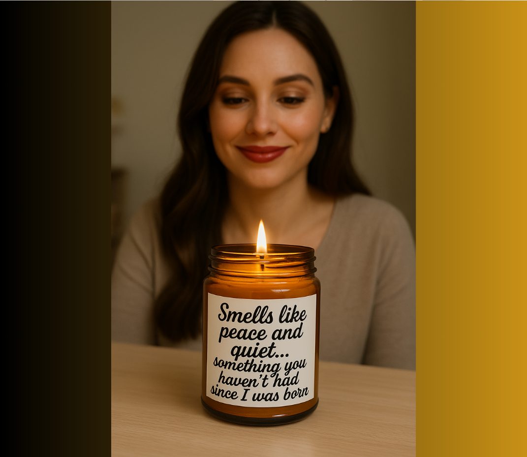 “Smells Like Peace and Quiet” Funny Candle for Moms – Mother’s Day Gift, Mom Birthday Gift, New Mom Gift, Scented Amber Jar Candle