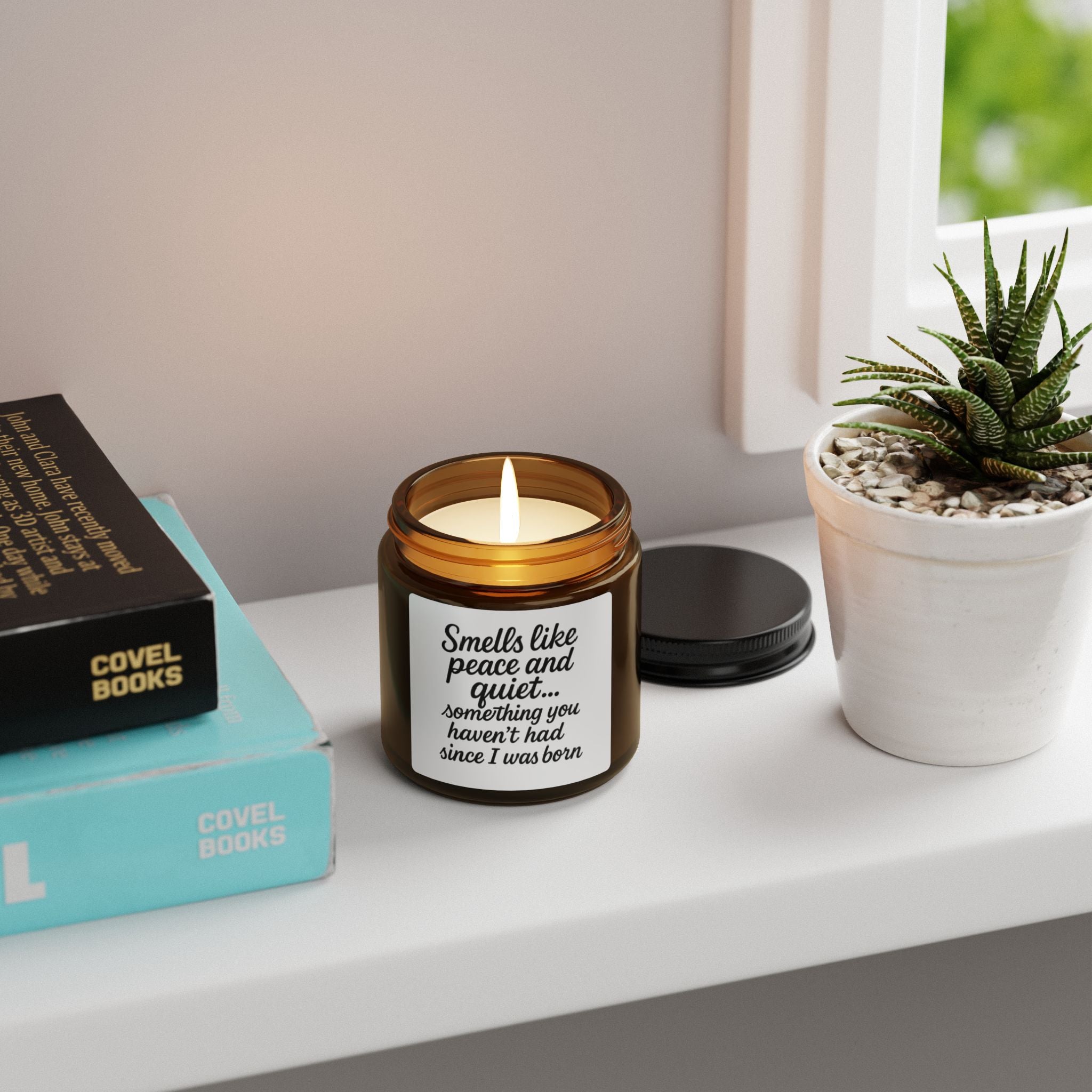 “Smells Like Peace and Quiet” Funny Candle for Moms – Mother’s Day Gift, Mom Birthday Gift, New Mom Gift, Scented Amber Jar Candle