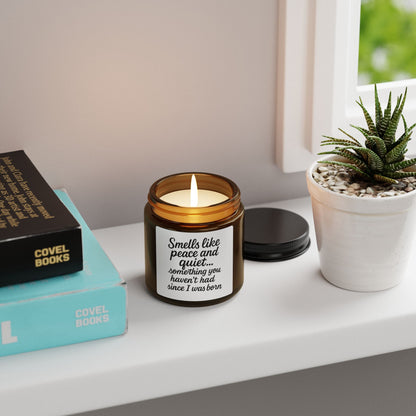 “Smells Like Peace and Quiet” Funny Candle for Moms – Mother’s Day Gift, Mom Birthday Gift, New Mom Gift, Scented Amber Jar Candle