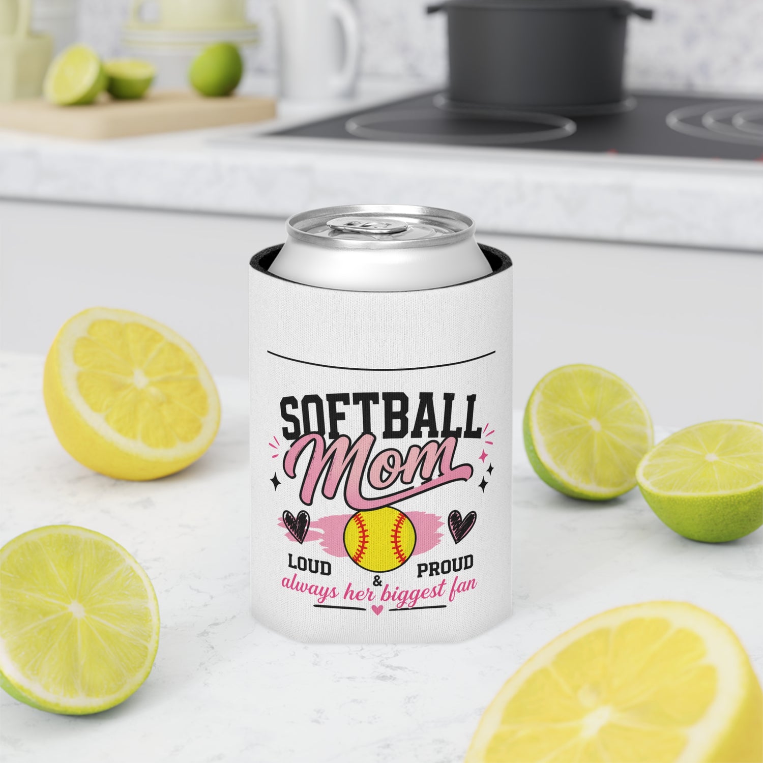Softball Mom Can Cooler | Loud &amp; Proud Softball Mom Koozie | Game Day Drink Sleeve | Mother’s Day Gift for Sports Mom | Travel Ball Mom Gift